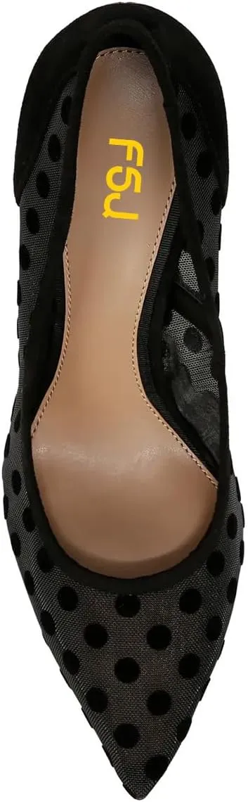 FSJ Women Pointed Toe Stiletto Pumps Slip On Sparkly Rhinestones Studded Mesh High Heel Sexy Formal Event Dress Shoes Sizes 4-16 US