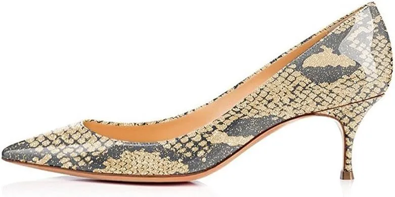 FSJ Women Sexy Pumps Leopard Snake Prints Shoes Kitten Low Heels Pointed Toe Size 4-15 M US