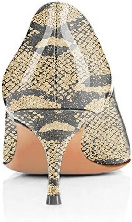 FSJ Women Sexy Pumps Leopard Snake Prints Shoes Kitten Low Heels Pointed Toe Size 4-15 M US