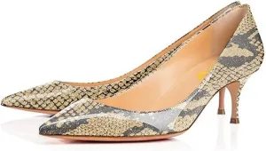 FSJ Women Sexy Pumps Leopard Snake Prints Shoes Kitten Low Heels Pointed Toe Size 4-15 M US