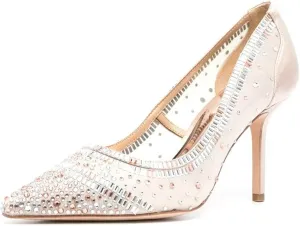 FSJ Women Wedding Rhinestones Mesh Satin High Heel Pumps Pointy Toe Stiletto Slip On Comfort Lace Sequins Bridal Dress Evening Shoes Size 4-15 US
