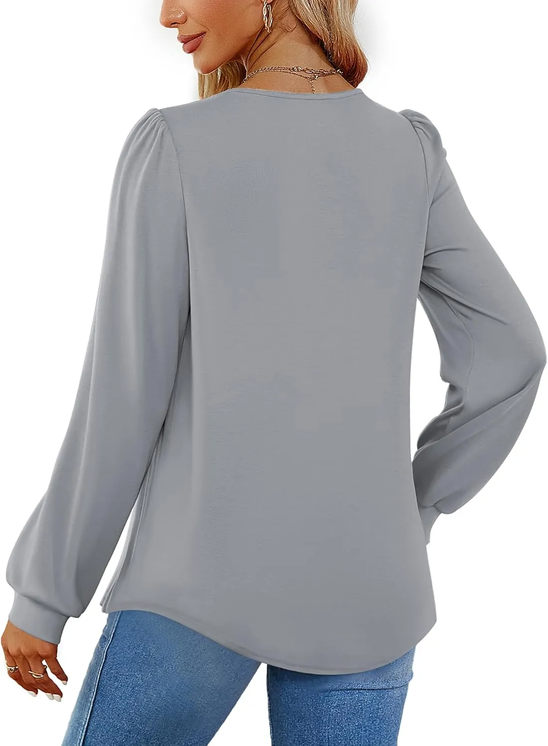 Funlingo 2024 Women's Long Sleeve Tops Dressy Pleated Square Neck Tunic Blouses Casual Loose Shirts