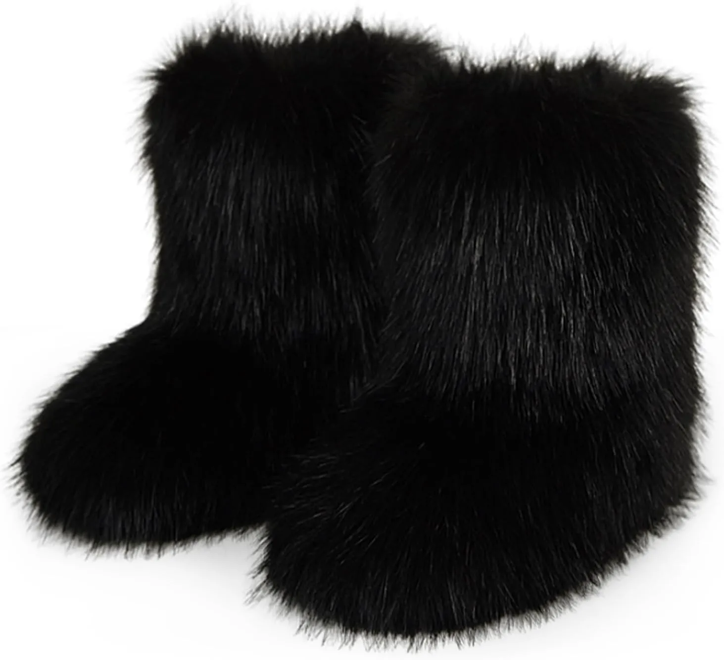 Fur Boots Warm Women's Faux Fur Boot Furry Short Snow Boot Mid-Calf Boots Outdoor Flat Shoes