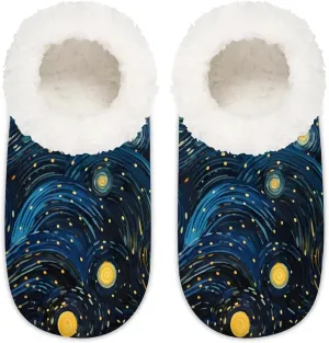 Futuristic Nebula Dust Cloud on Milky Way Cosmos Dark Matter Energy Interstellar Women's Soft Slippers Fuzzy Slip On House Slippers for Winter Bedroom Outdoor with Fleece Lining