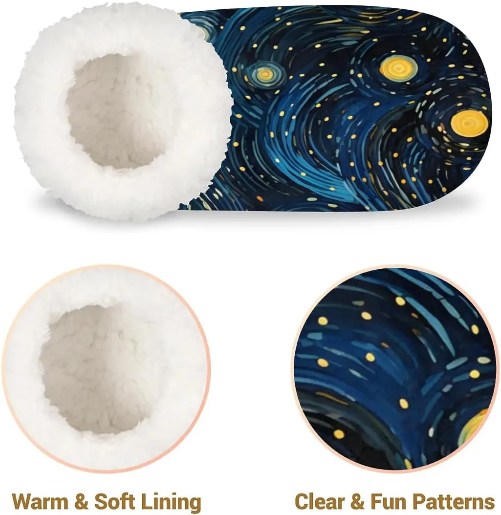 Futuristic Nebula Dust Cloud on Milky Way Cosmos Dark Matter Energy Interstellar Women's Soft Slippers Fuzzy Slip On House Slippers for Winter Bedroom Outdoor with Fleece Lining