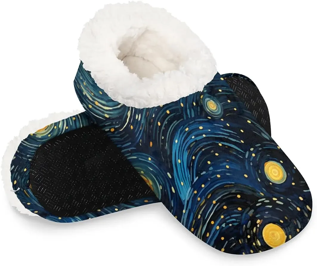 Futuristic Nebula Dust Cloud on Milky Way Cosmos Dark Matter Energy Interstellar Women's Soft Slippers Fuzzy Slip On House Slippers for Winter Bedroom Outdoor with Fleece Lining
