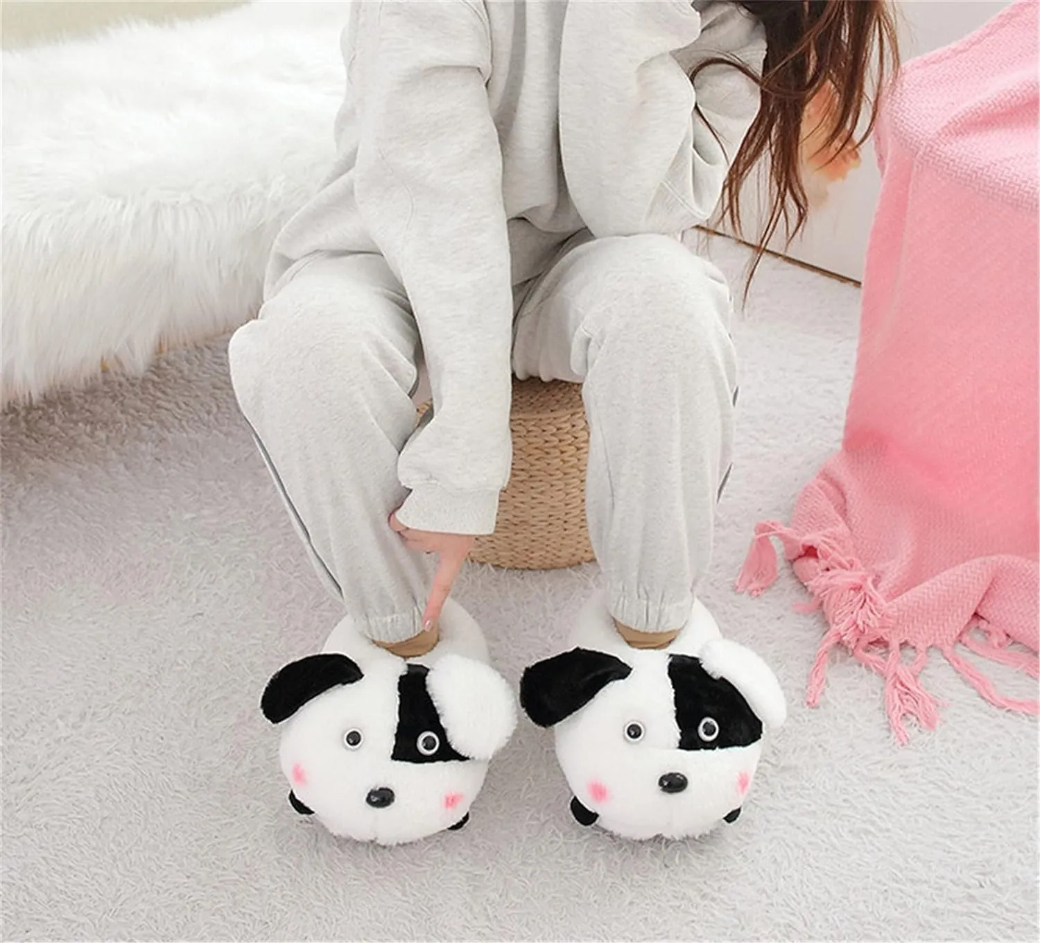 Fuzzy Cozy Pig Animal Cartoon Slippers for Women - Indoor Warm Winter Home Furry Slippers