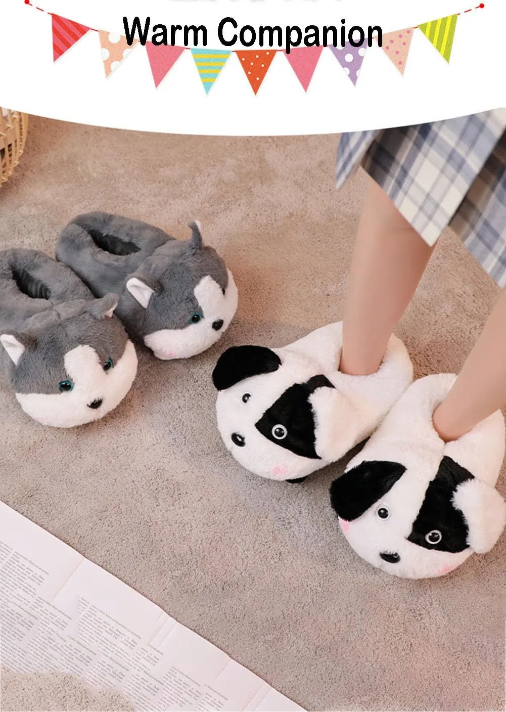 Fuzzy Cozy Pig Animal Cartoon Slippers for Women - Indoor Warm Winter Home Furry Slippers