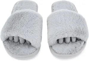 Fuzzy House Slippers for Women - Soft & Comfortable Womens Slippers with Open Toe Separators - Cute All Day Wear Casual Slip on Ladies Footwear for Indoor & Outdoor Steel Gray, 8