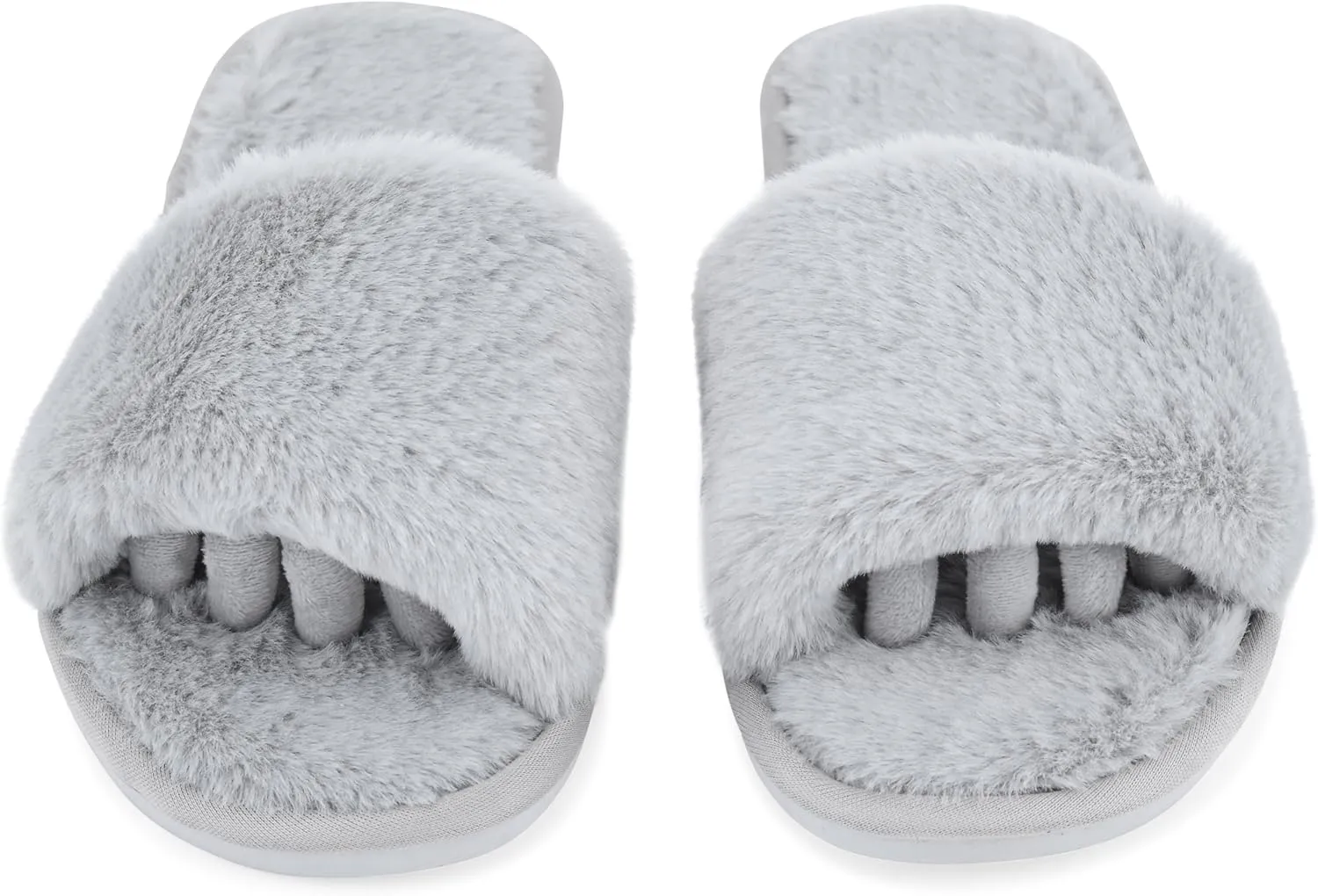 Fuzzy House Slippers for Women - Soft & Comfortable Womens Slippers with Open Toe Separators - Cute All Day Wear Casual Slip on Ladies Footwear for Indoor & Outdoor Steel Gray, 8