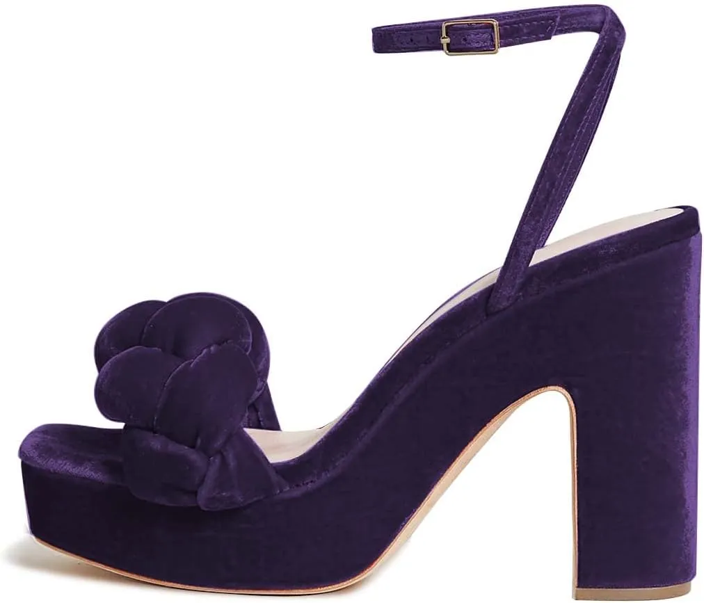FYS Women Braided Platform Ankle Strap Sandals Open Toe Chunky High Heels Suede Dress Evening Party Prom Banquet Shoes Size 4-15 US