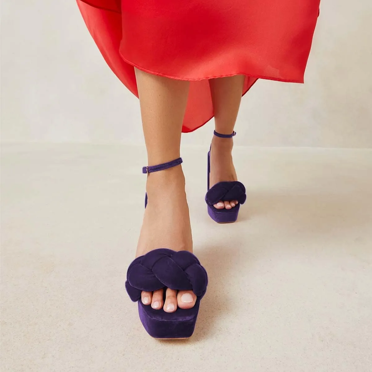 FYS Women Braided Platform Ankle Strap Sandals Open Toe Chunky High Heels Suede Dress Evening Party Prom Banquet Shoes Size 4-15 US