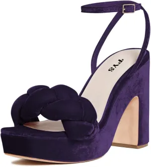 FYS Women Braided Platform Ankle Strap Sandals Open Toe Chunky High Heels Suede Dress Evening Party Prom Banquet Shoes Size 4-15 US