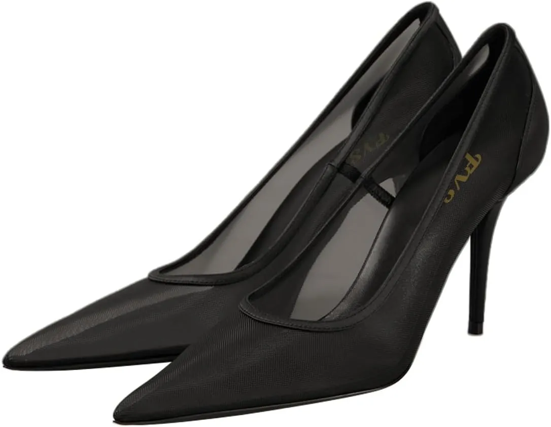 FYS Women Pointed Toe Slip on Pumps Sexy Mesh Stiletto High Heels Fashion Party Dance Prom Shoes Size 4-16 US