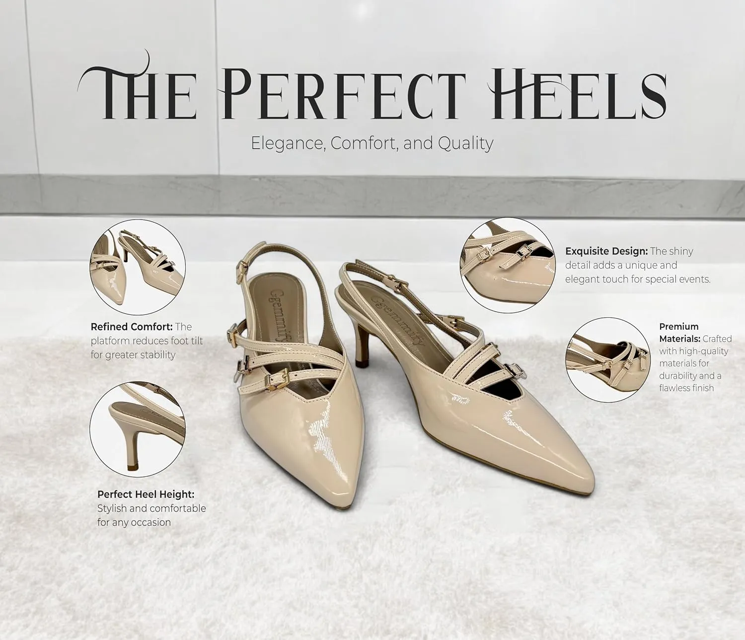 Gemmify Women's Low Heel Sandals – Elegant Silver Dress Shoes with Comfortable Platform – Stylish Heels for Office, Events, and Special Occasions