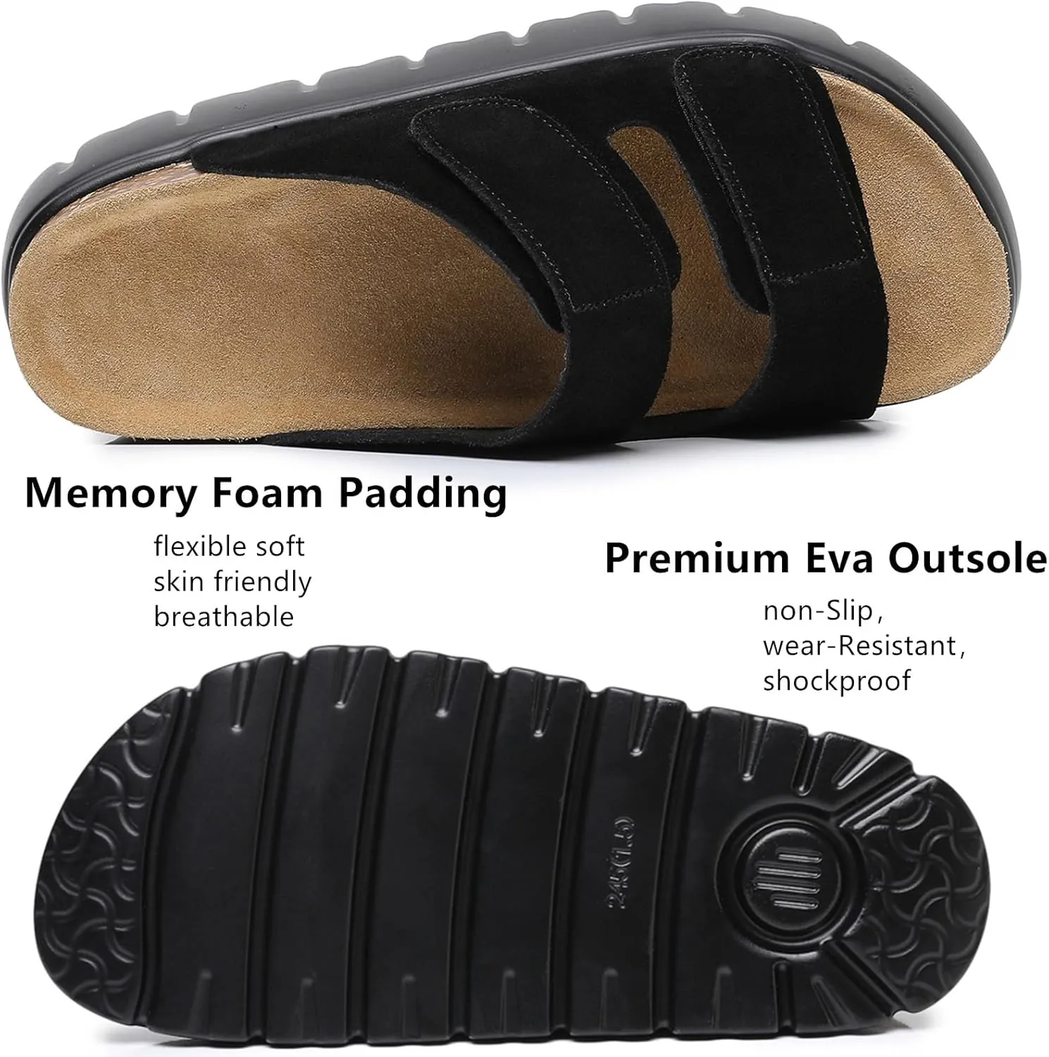 Genuine Leather Platform Sandals for Women 2025 - Soft Comfortable Memory Foam Insole Chunky Womens Wedge Sandals with Cork Footbed