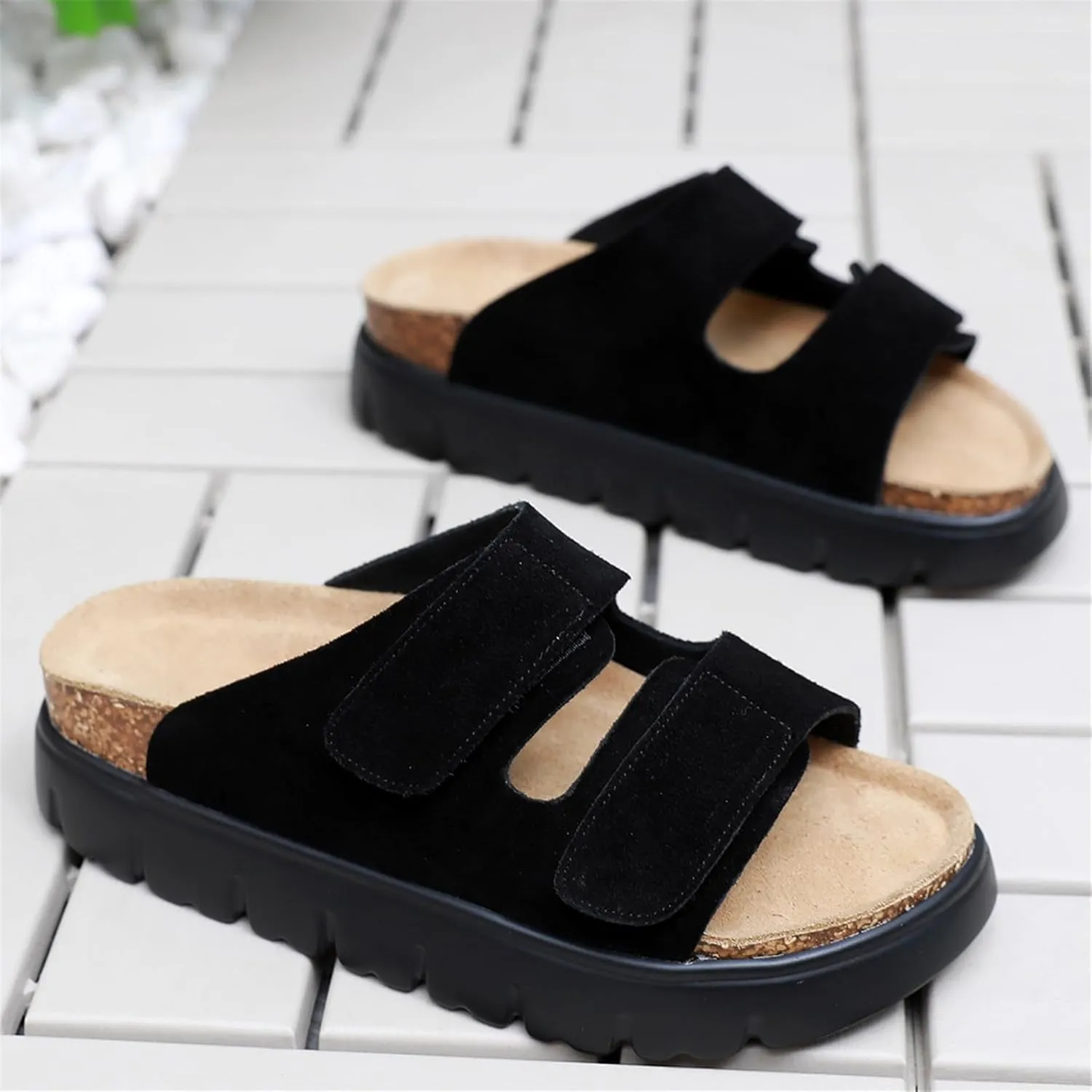 Genuine Leather Platform Sandals for Women 2025 - Soft Comfortable Memory Foam Insole Chunky Womens Wedge Sandals with Cork Footbed