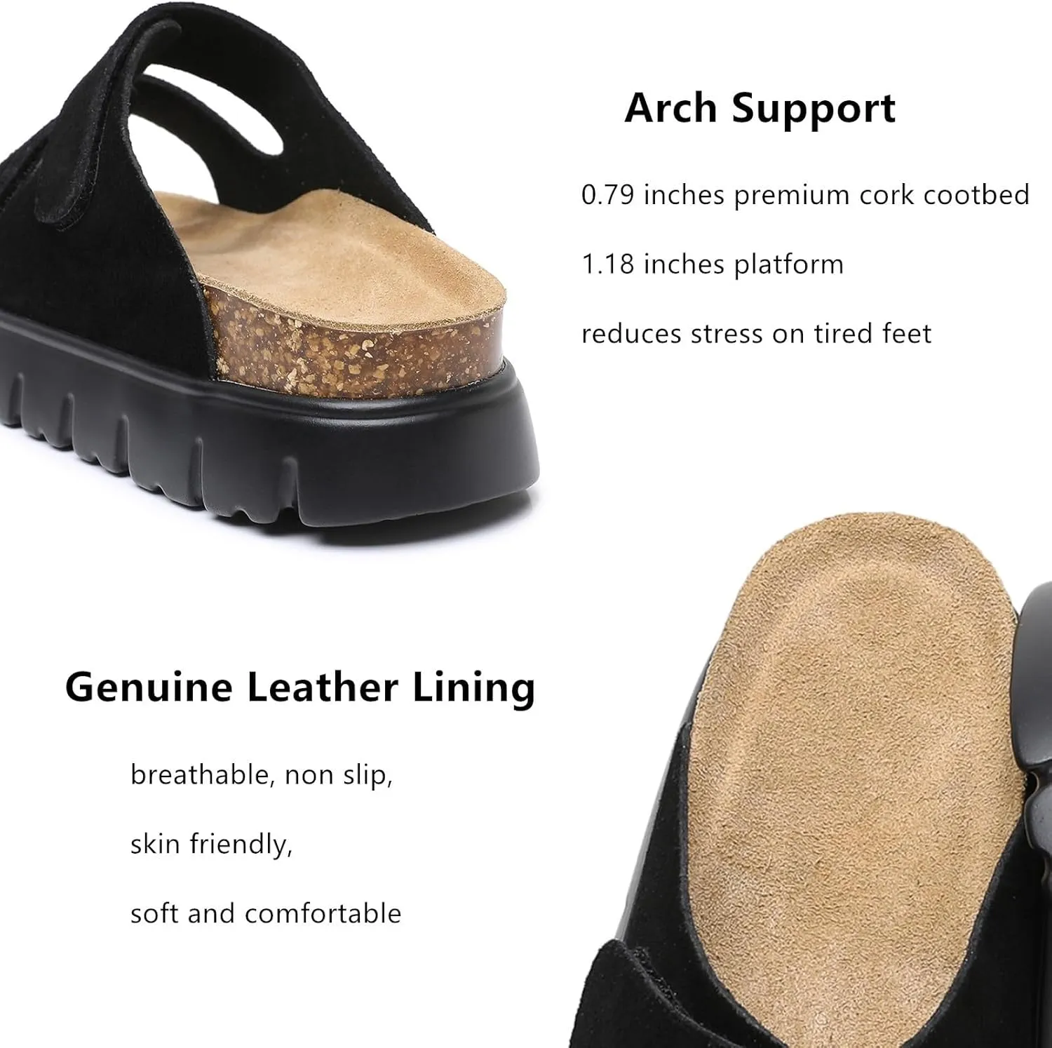 Genuine Leather Platform Sandals for Women 2025 - Soft Comfortable Memory Foam Insole Chunky Womens Wedge Sandals with Cork Footbed