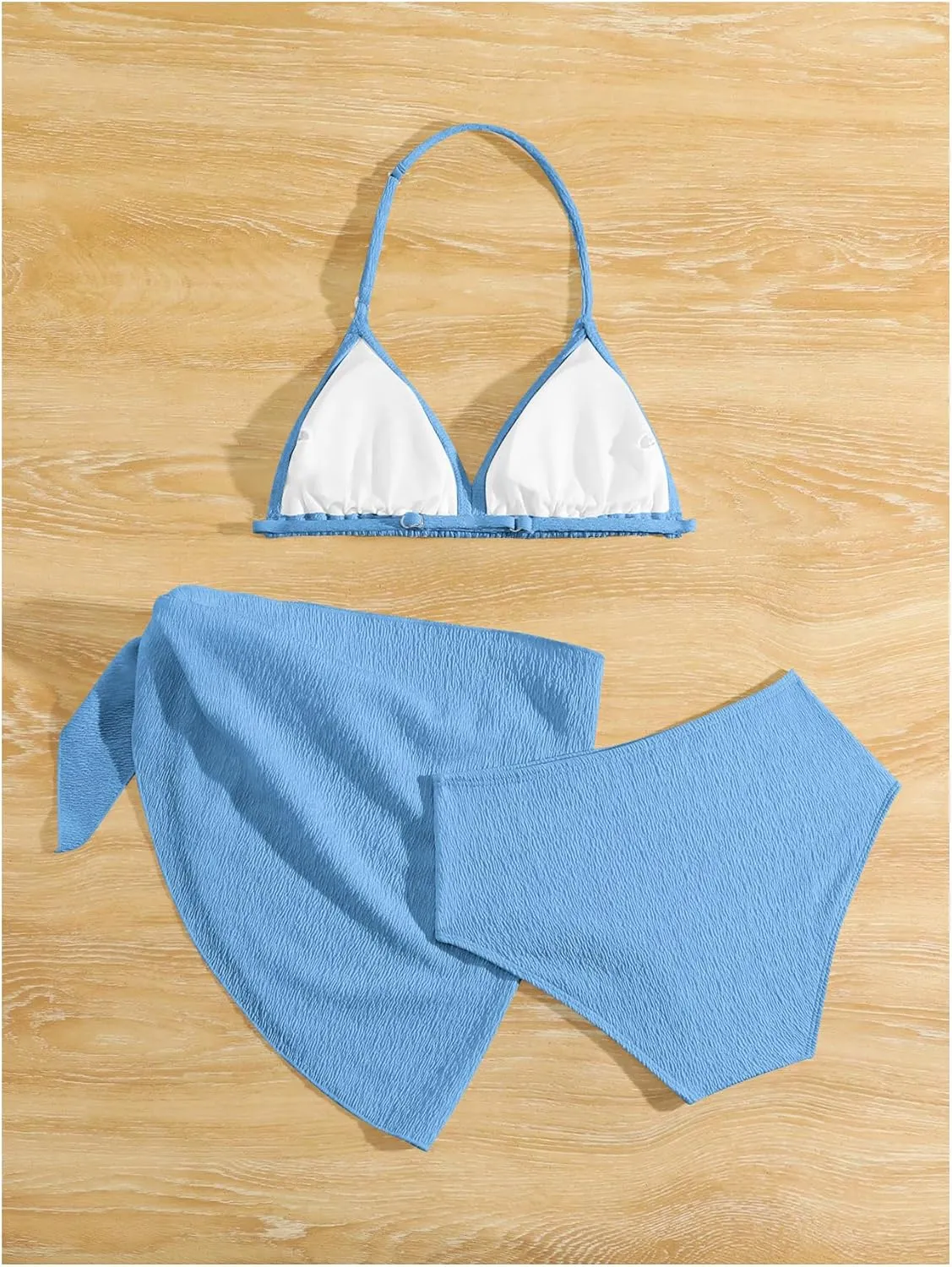Girl's 3 Piece High Wisted Bikini Set Backless Halter Bathing Suit Swimsuit Set with Cover Up Skirts