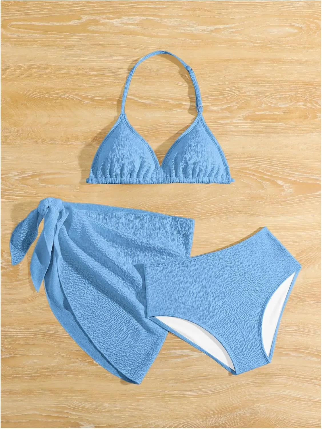 Girl's 3 Piece High Wisted Bikini Set Backless Halter Bathing Suit Swimsuit Set with Cover Up Skirts