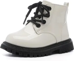 Girls Ankle Boots Fashion Side Zipper Boots Lace Up Waterproof Combat Shoes for Toddler/Little Kid