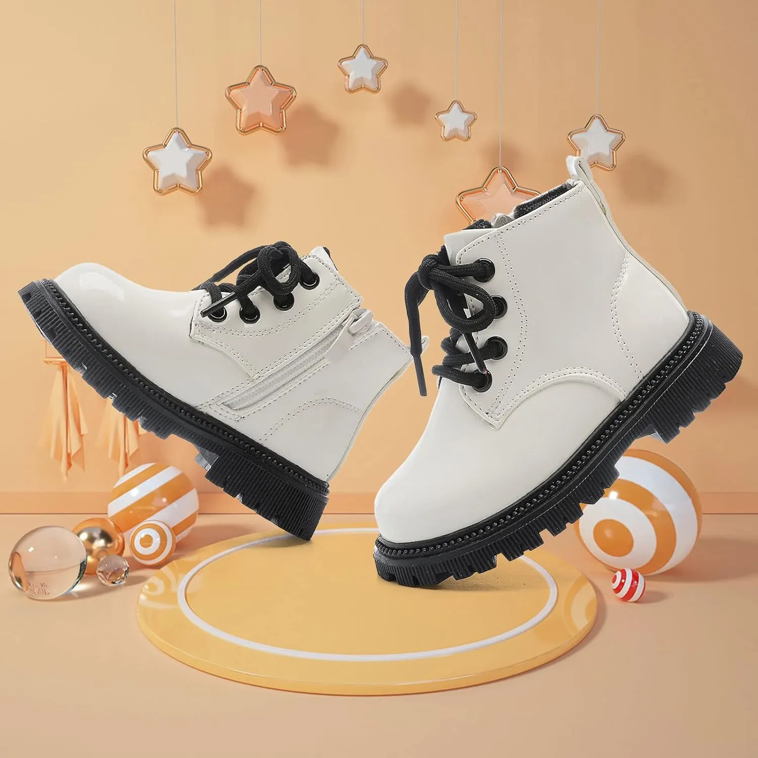 Girls Ankle Boots Fashion Side Zipper Boots Lace Up Waterproof Combat Shoes for Toddler/Little Kid