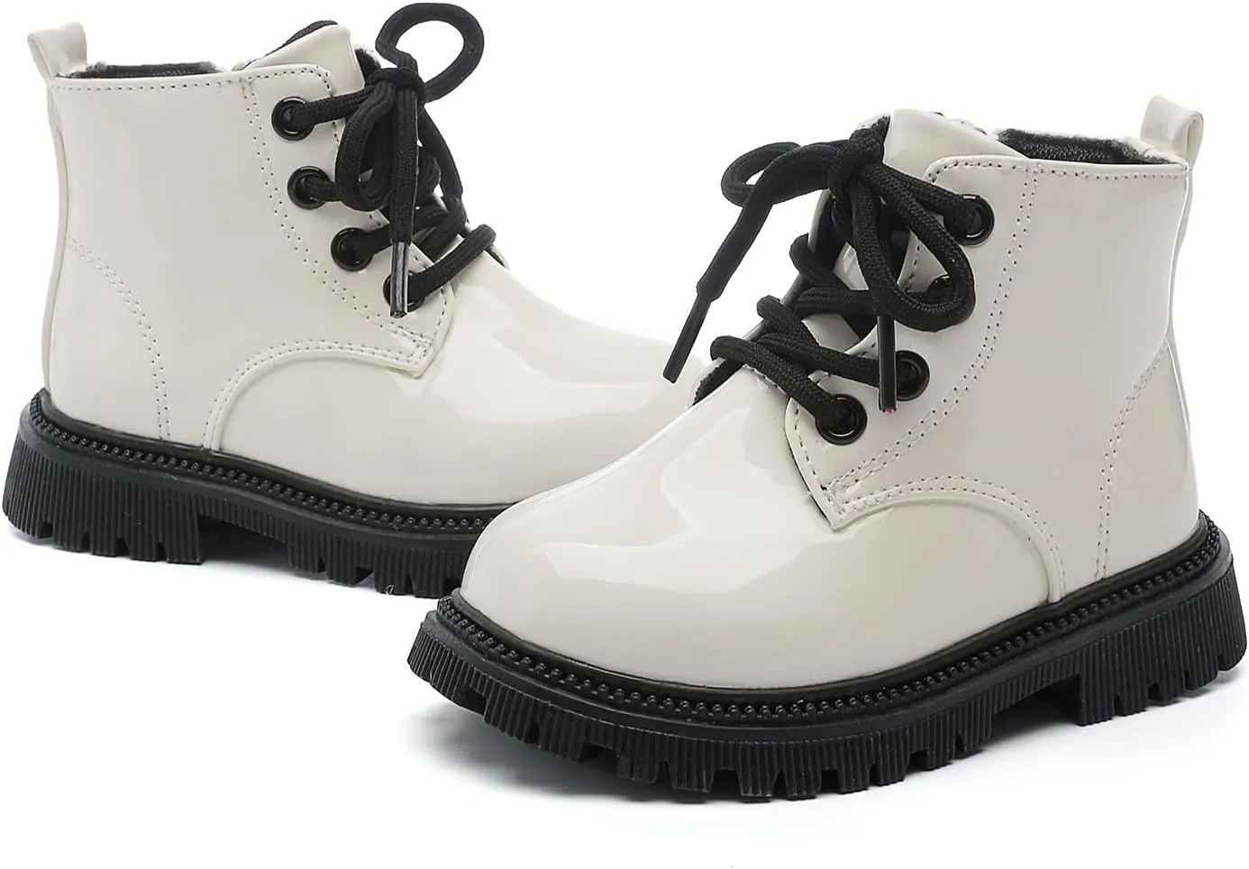 Girls Ankle Boots Fashion Side Zipper Boots Lace Up Waterproof Combat Shoes for Toddler/Little Kid