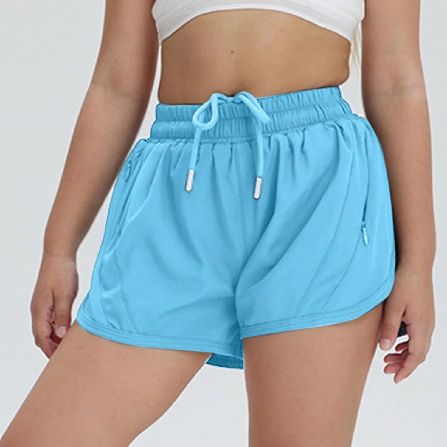 Girls Athletic Shorts with Pockets Casual Running Gym Jogger Shorts Kids Elastic Waist Sports Shorts for Teen Girls