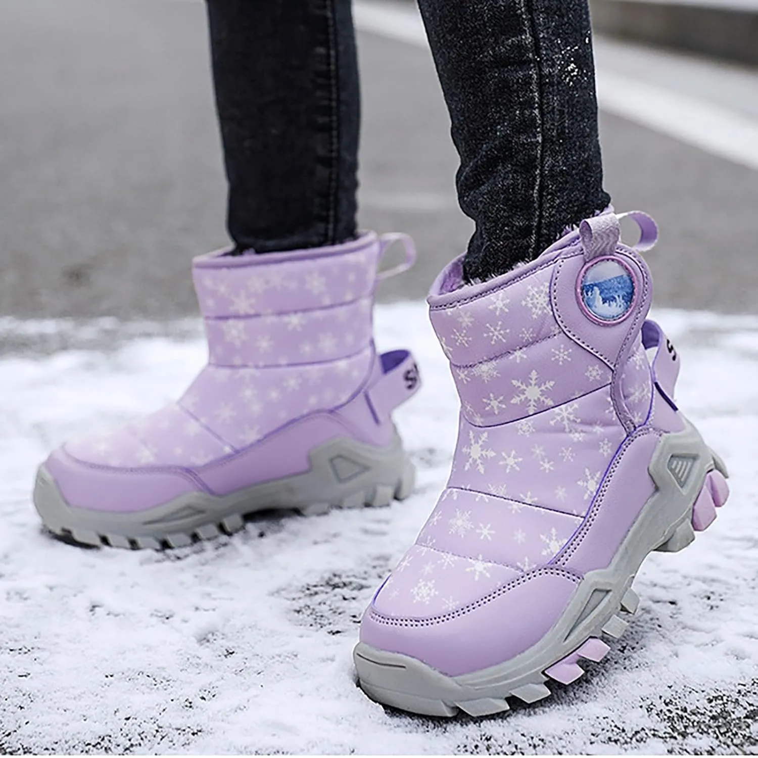 Girls Boys Snow Boots Outdoor Warm Comfortable Non Slip Mid Calf Padded Small Big Kids Winter Shoes Big Kid