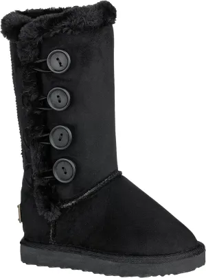 Girls Kids Four Button Faux Fur Lined Shearling Mid Calf Winter Boots