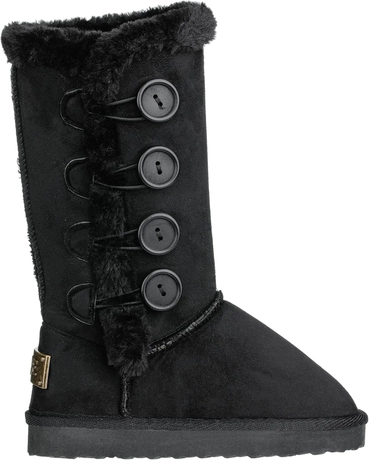 Girls Kids Four Button Faux Fur Lined Shearling Mid Calf Winter Boots