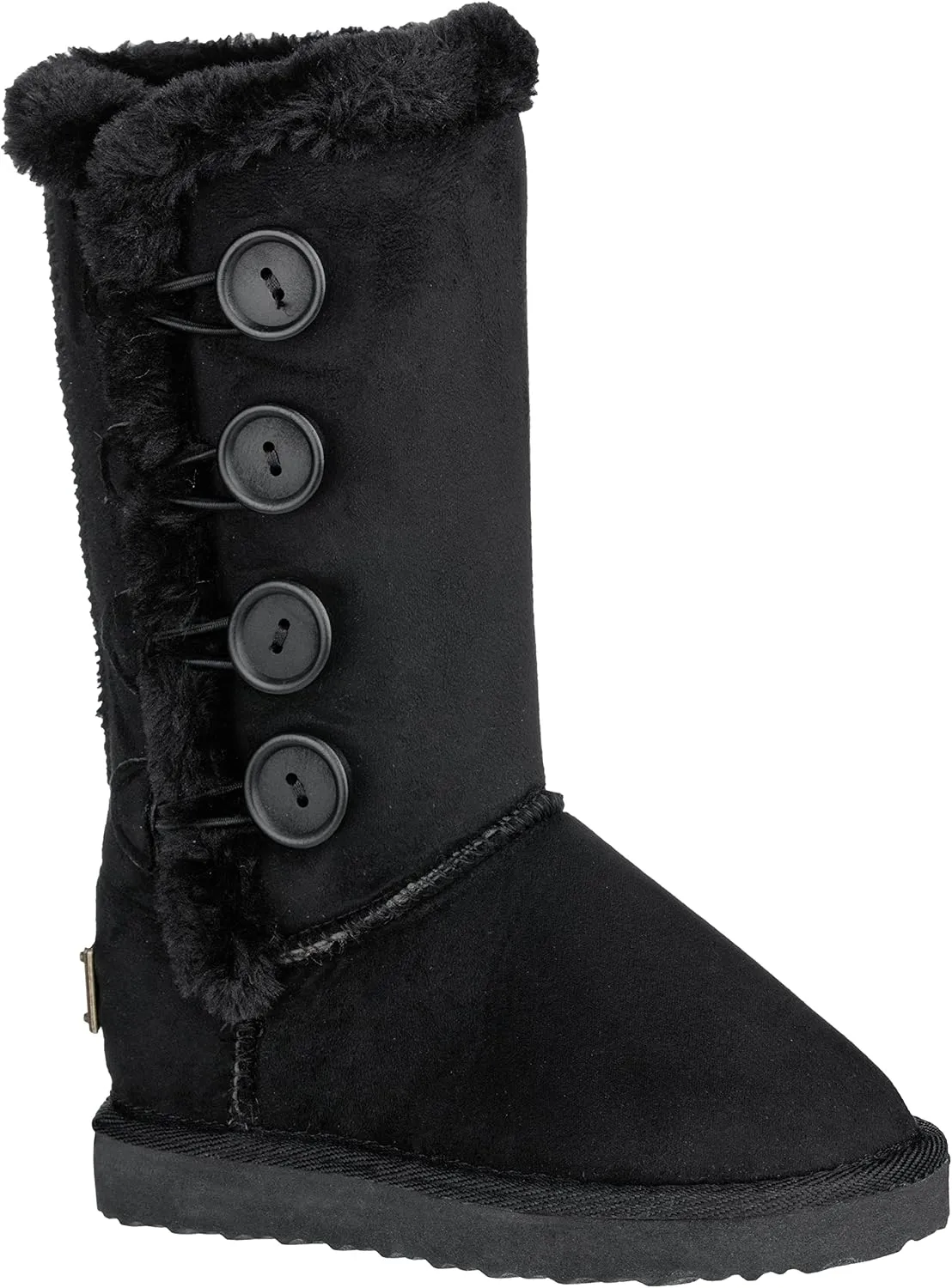 Girls Kids Four Button Faux Fur Lined Shearling Mid Calf Winter Boots