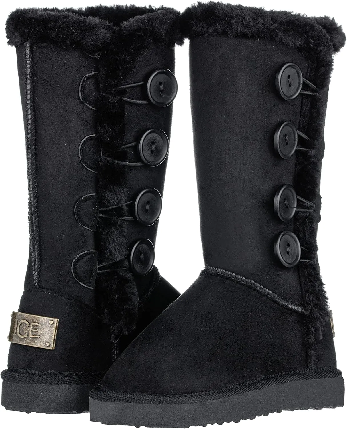 Girls Kids Four Button Faux Fur Lined Shearling Mid Calf Winter Boots