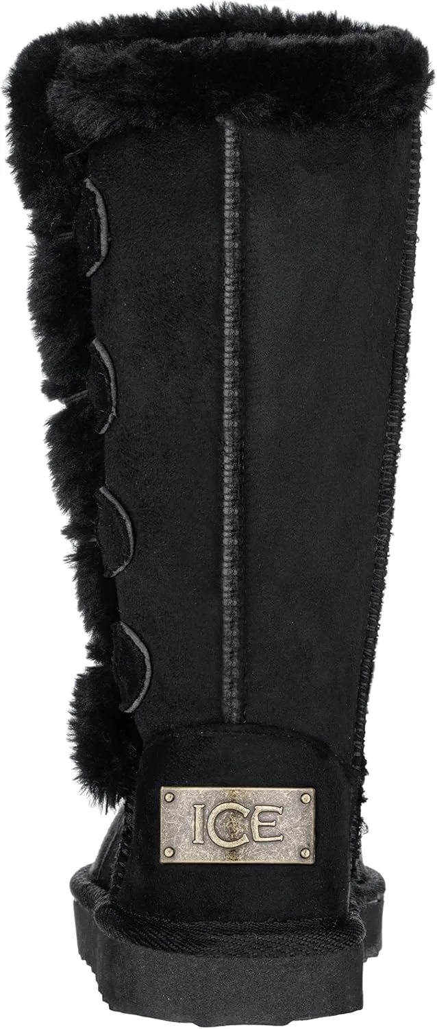 Girls Kids Four Button Faux Fur Lined Shearling Mid Calf Winter Boots