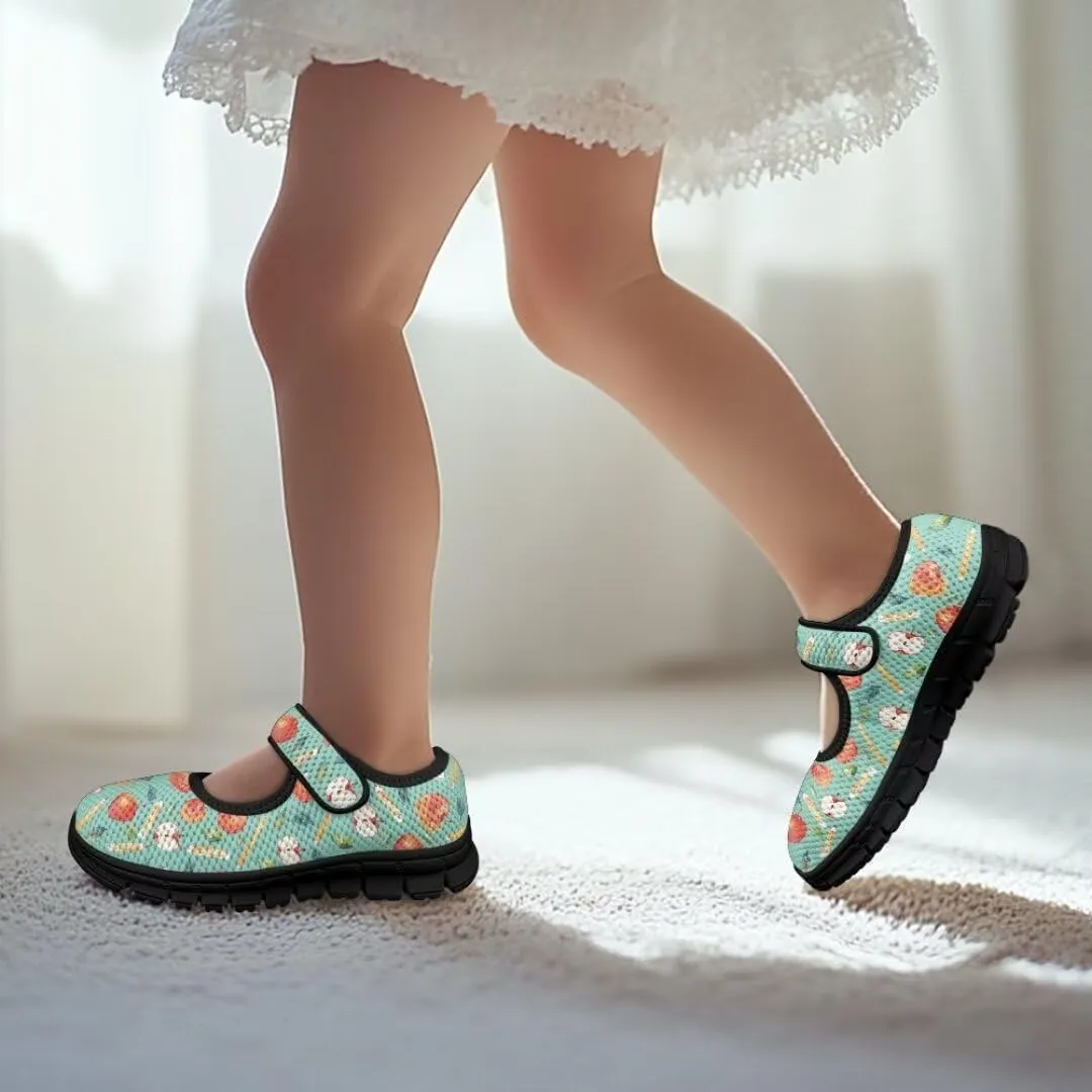 Girl's Mary Jane Shoes Little Girl Casual Anti-Slip Mesh Sneaker with Magic Sticker for Walking Campimg