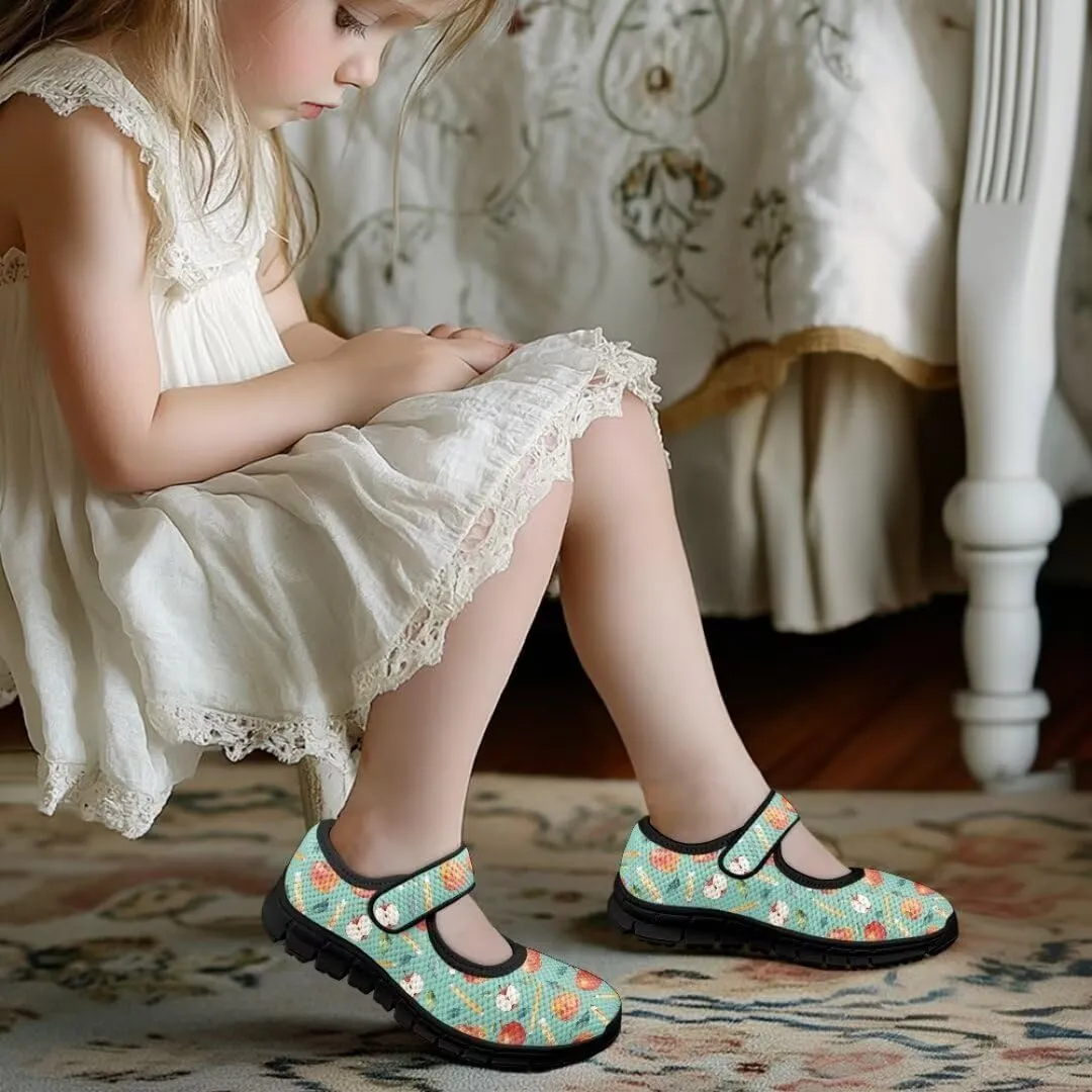 Girl's Mary Jane Shoes Little Girl Casual Anti-Slip Mesh Sneaker with Magic Sticker for Walking Campimg