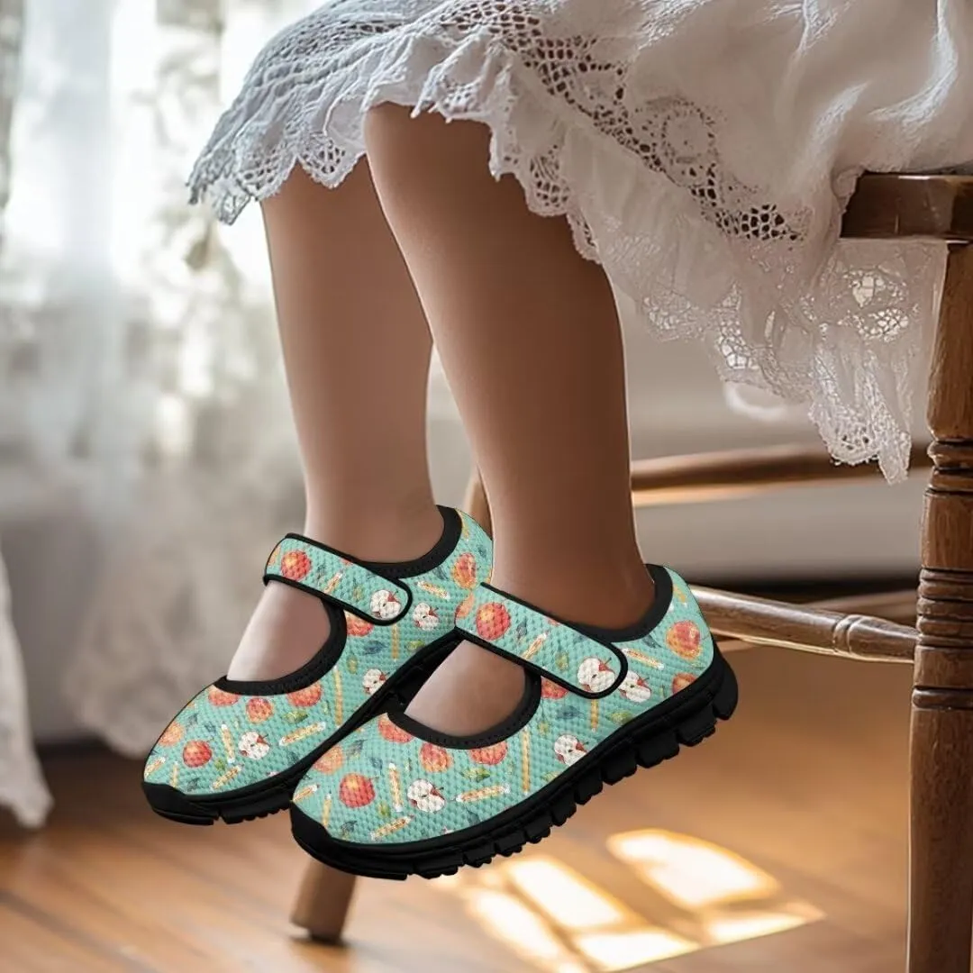 Girl's Mary Jane Shoes Little Girl Casual Anti-Slip Mesh Sneaker with Magic Sticker for Walking Campimg