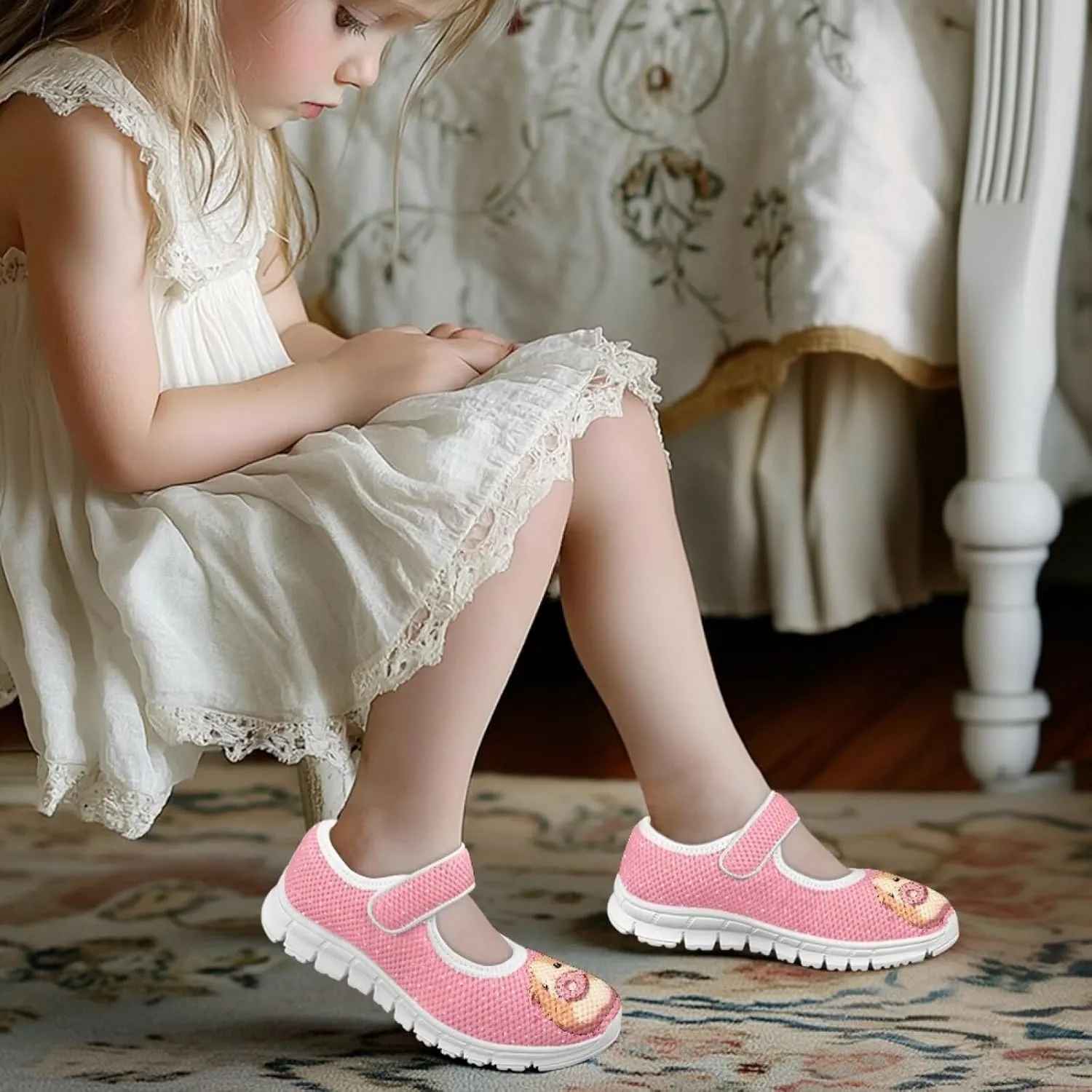 Girls Mary Jane Shoes School Uniform Shoes Round Toe Ballet Flats Breathable Mesh Slip-on Walking Sneakers