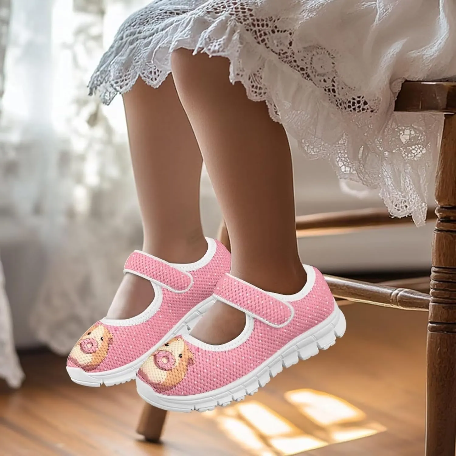Girls Mary Jane Shoes School Uniform Shoes Round Toe Ballet Flats Breathable Mesh Slip-on Walking Sneakers