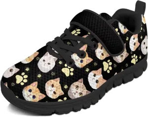 Girls Running Shoes with Hook and Loop Cute Print Kids Tennis Shoes for Outdoor Activities