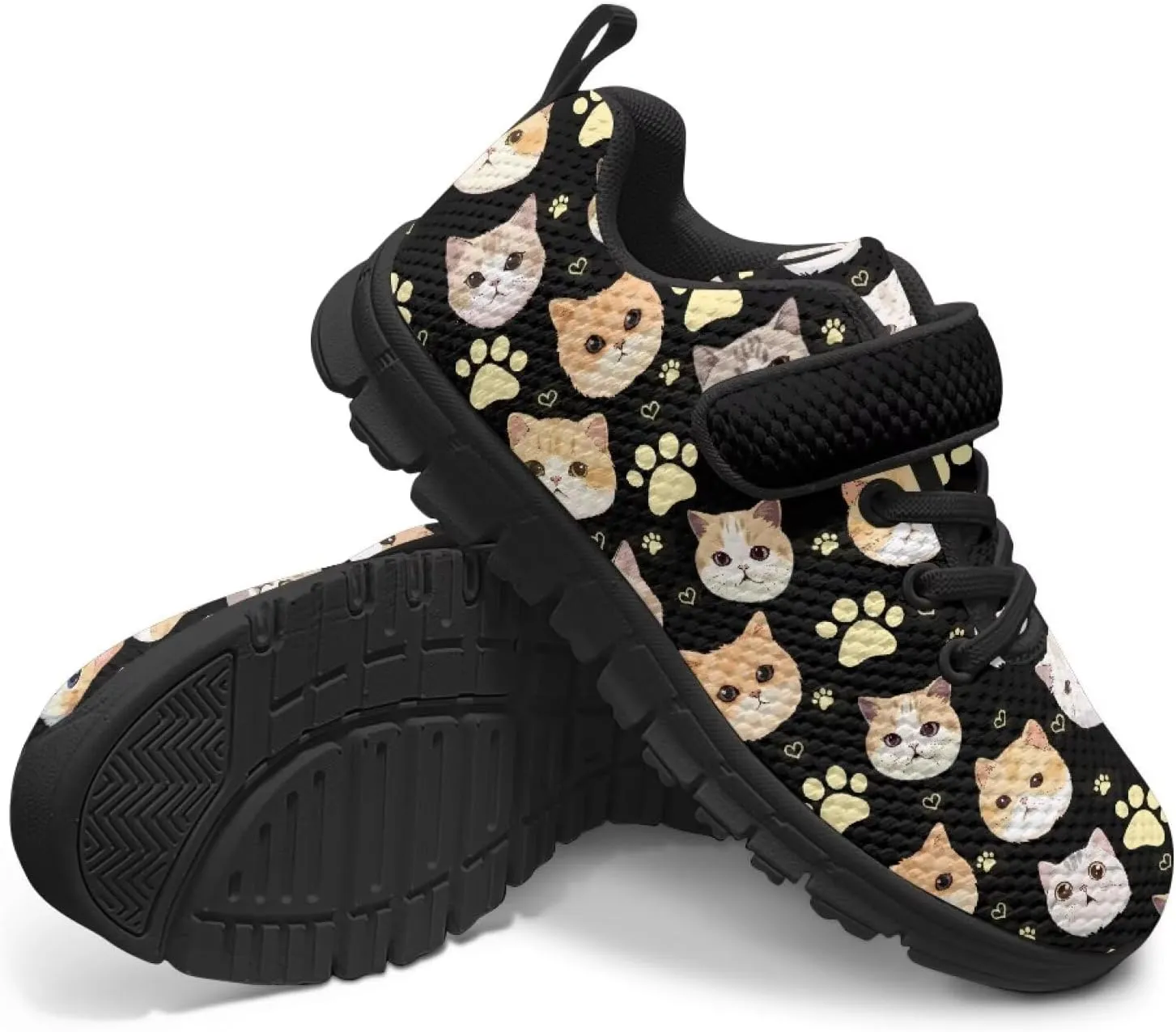 Girls Running Shoes with Hook and Loop Cute Print Kids Tennis Shoes for Outdoor Activities