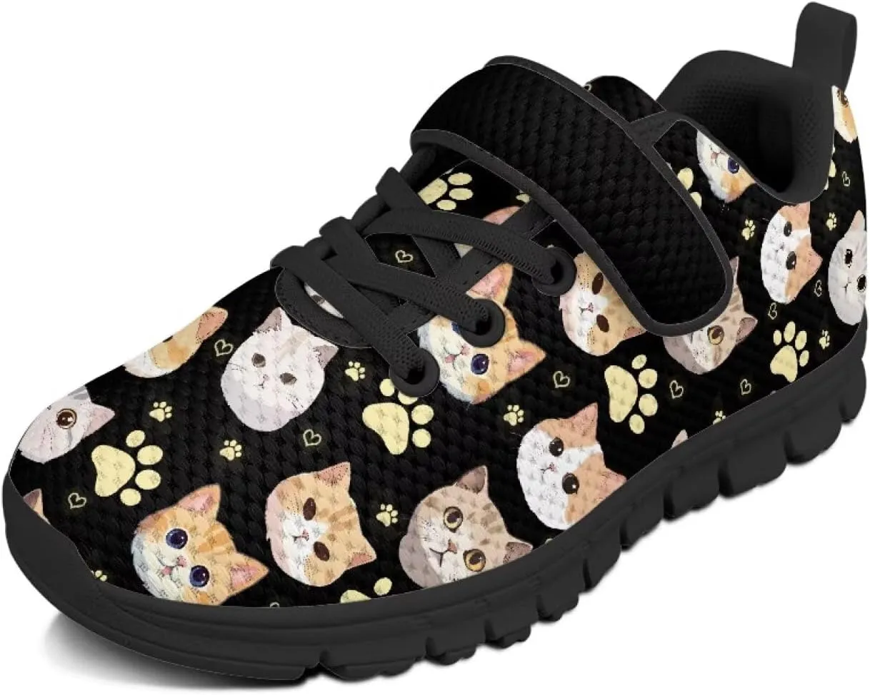 Girls Running Shoes with Hook and Loop Cute Print Kids Tennis Shoes for Outdoor Activities