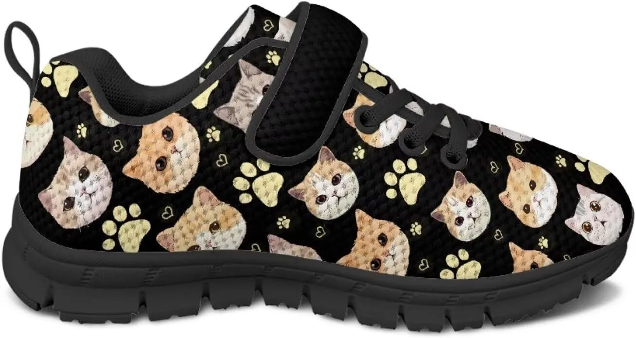 Girls Running Shoes with Hook and Loop Cute Print Kids Tennis Shoes for Outdoor Activities
