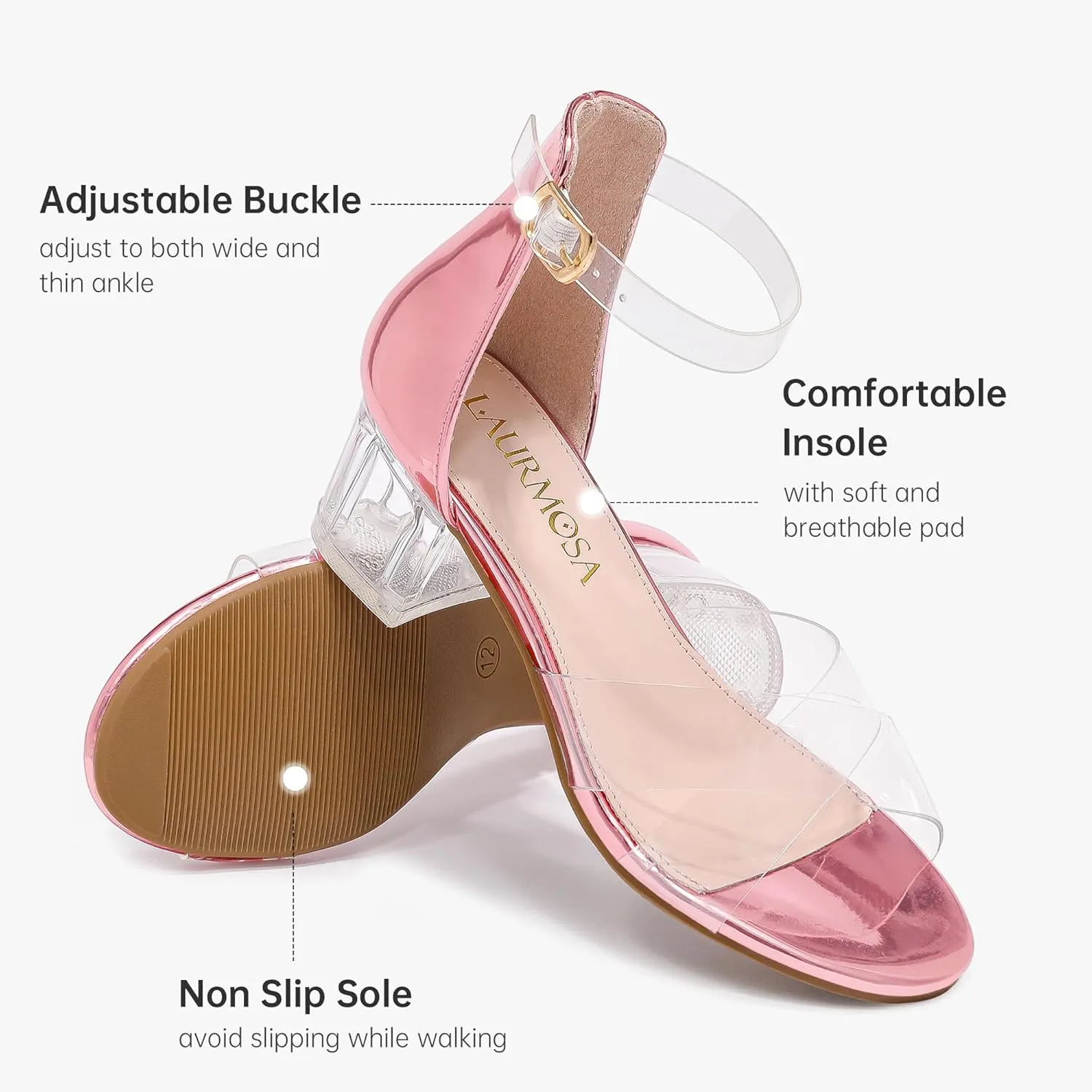 Girls Sandals Open Toe High Heels Fancy Dress Shoes Ankle Strap Chunky Block Heels Flower Girls Wedding Party Dressy Shoes for Toddler Little Big Kids
