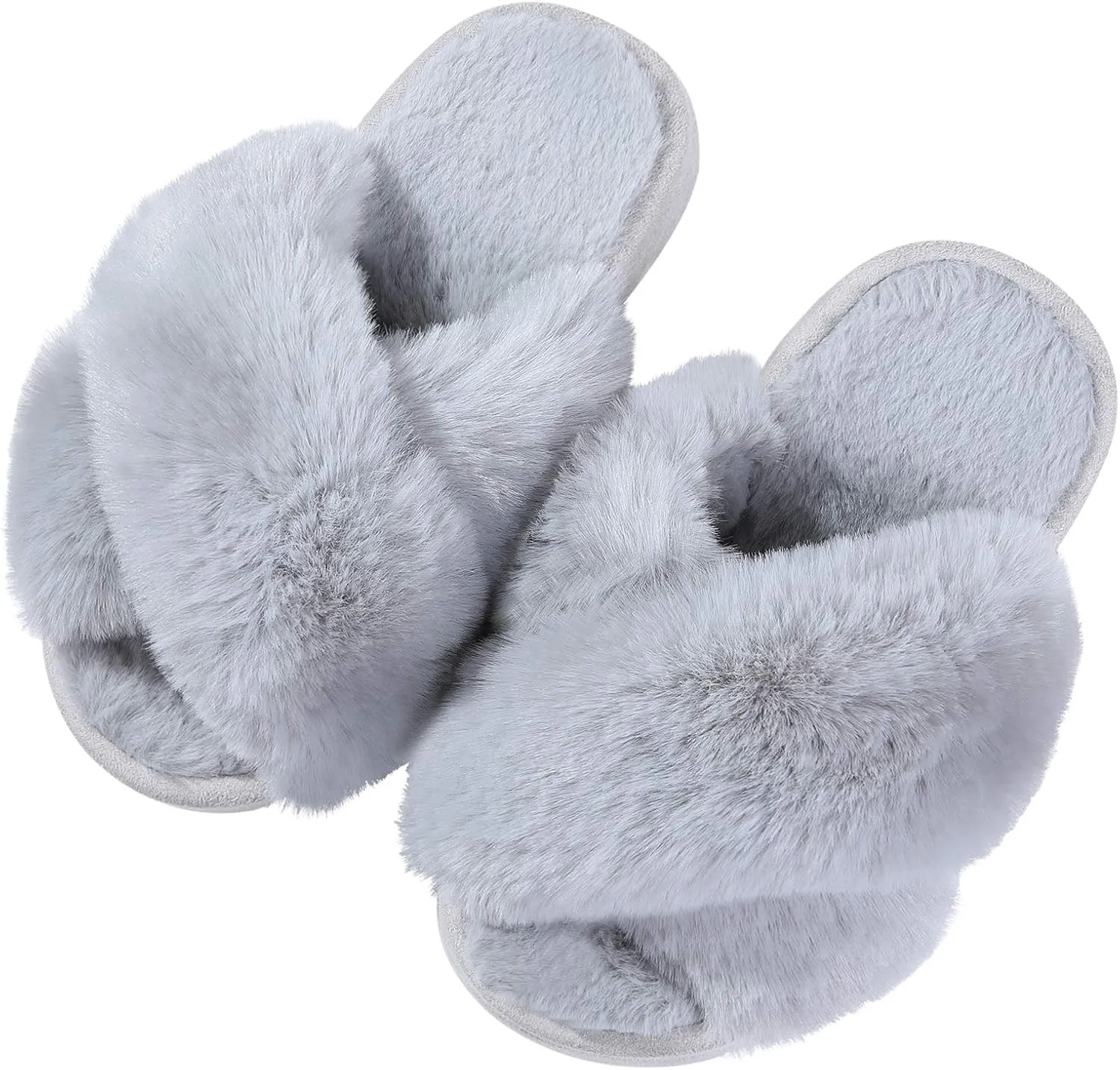 Girl's Soft Plush Lightweight House Slippers Non Slip Cross Band Slip on Open Toe Cozy Indoor Outdoor Slippers