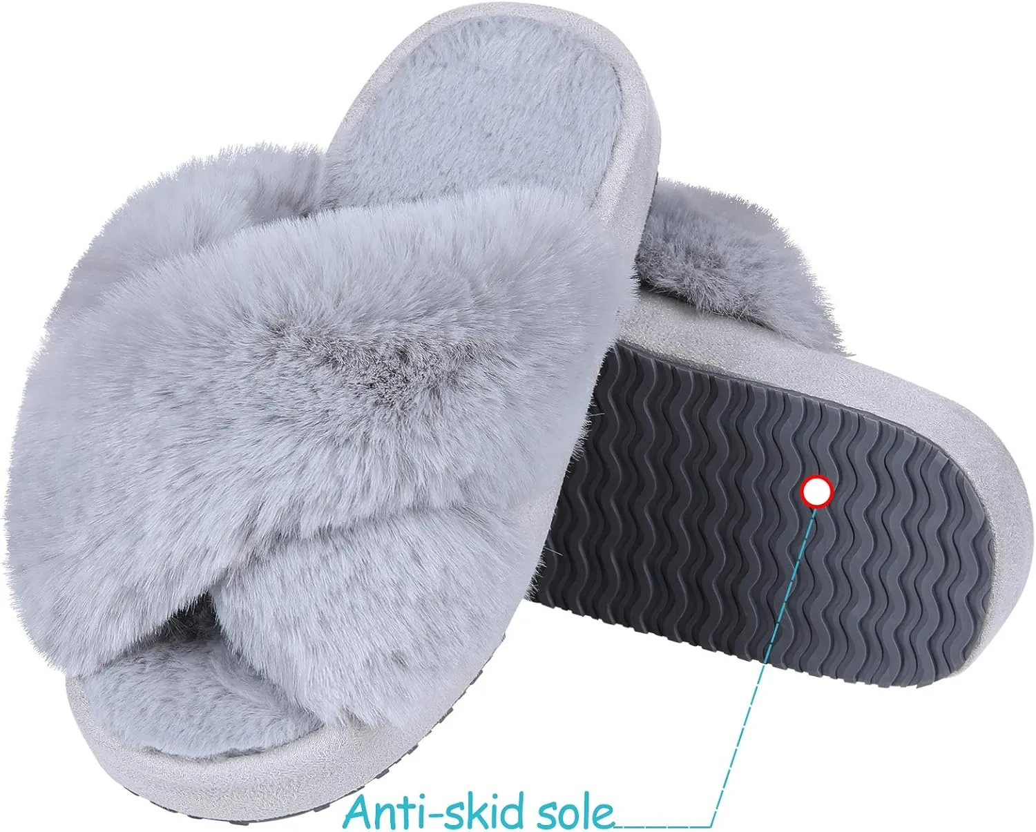 Girl's Soft Plush Lightweight House Slippers Non Slip Cross Band Slip on Open Toe Cozy Indoor Outdoor Slippers