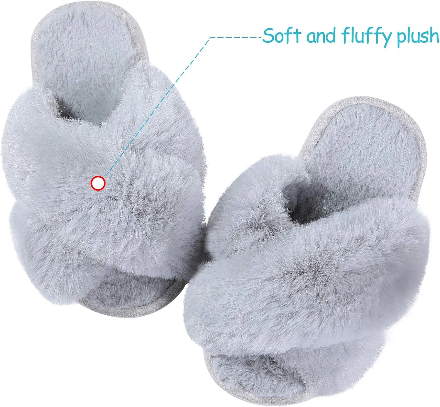 Girl's Soft Plush Lightweight House Slippers Non Slip Cross Band Slip on Open Toe Cozy Indoor Outdoor Slippers