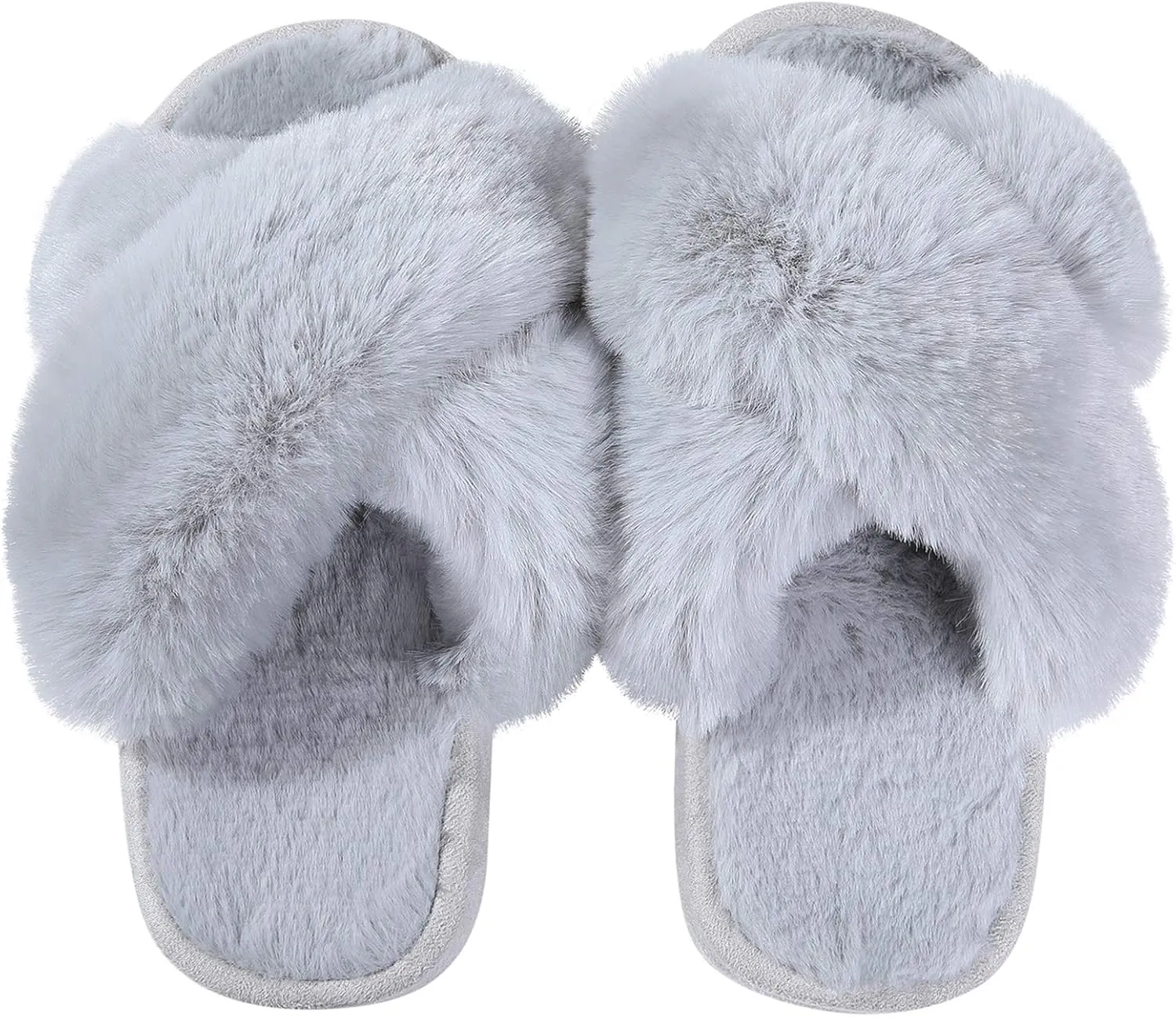Girl's Soft Plush Lightweight House Slippers Non Slip Cross Band Slip on Open Toe Cozy Indoor Outdoor Slippers