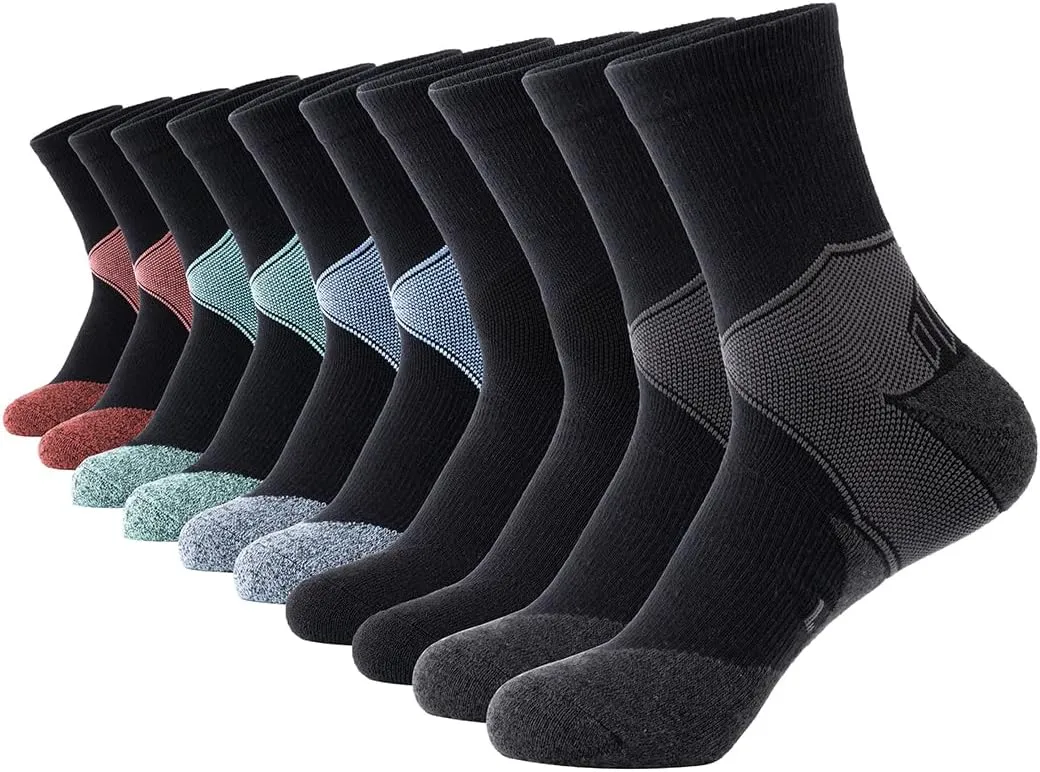 GLENMEARL Crew Socks for Women, 5 Pair Cushioned Athletic Cotton Sock, Warm Calf Boot Socks, Crew Sock for Hiking Running