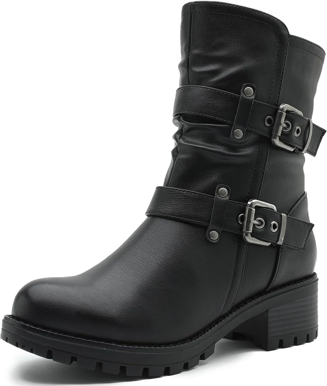GLOBALWIN Women's Biker Boots, Black, GW-W21YY13, Ankle Boots, Bootie, Zip Closure, Block Heel, All-Day Comfort, Versatile, Ethically Made